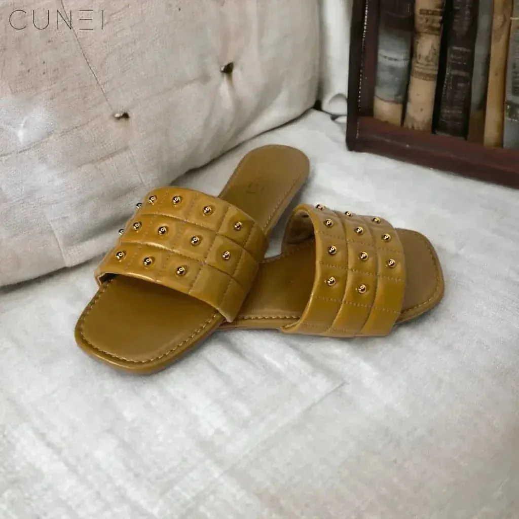 Tan Opulence Buttoned Slides