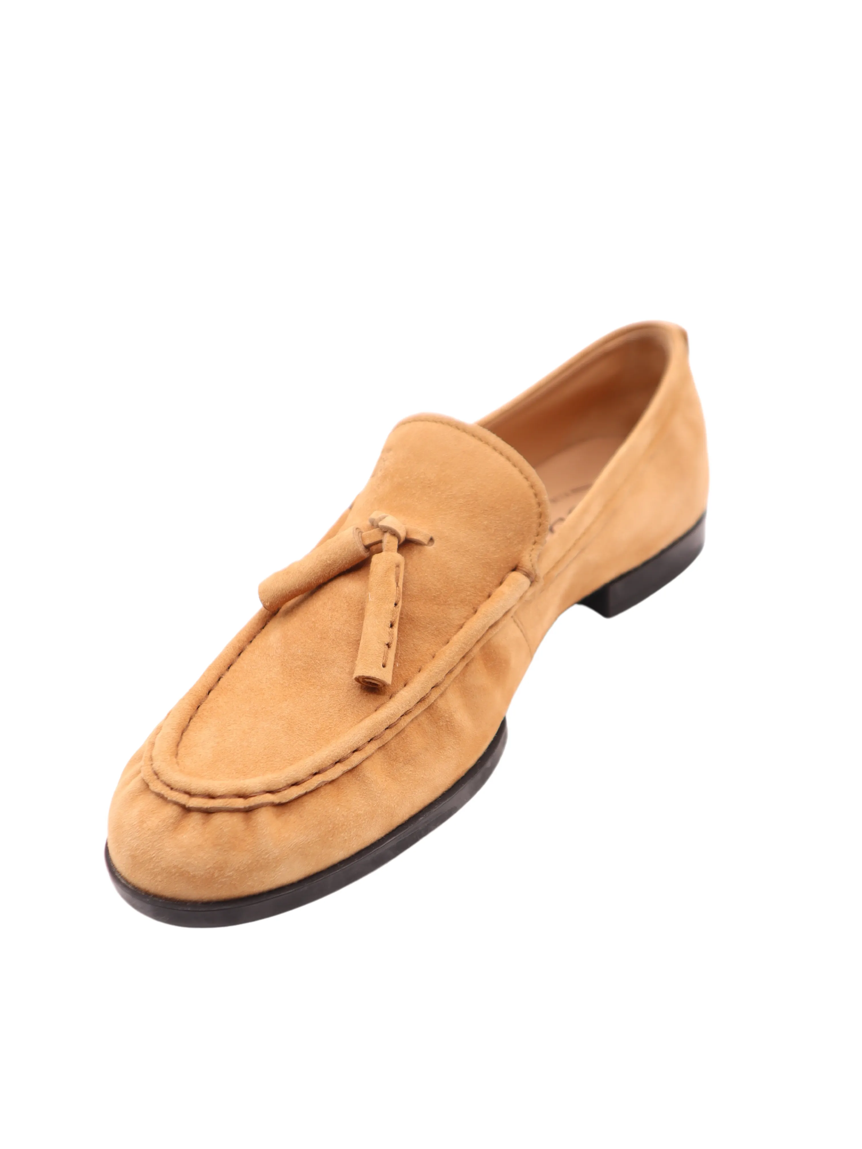 Tods Mens Nappina Gomma Orange Beige Suede Ruched Tassled Loafer