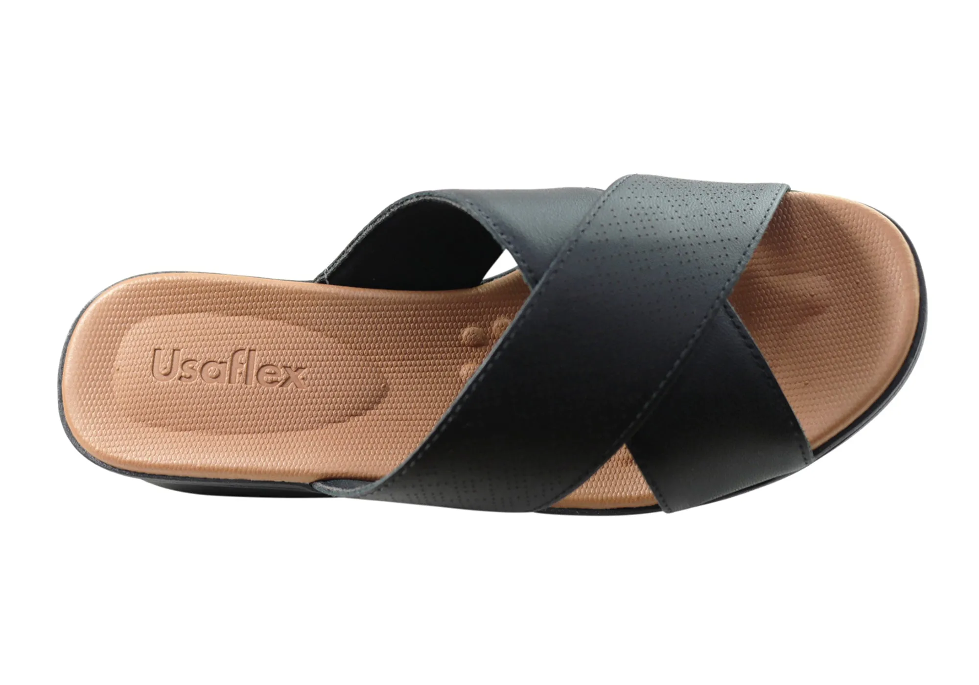 Usaflex Ginni Womens Comfort Leather Slides Sandals Made In Brazil