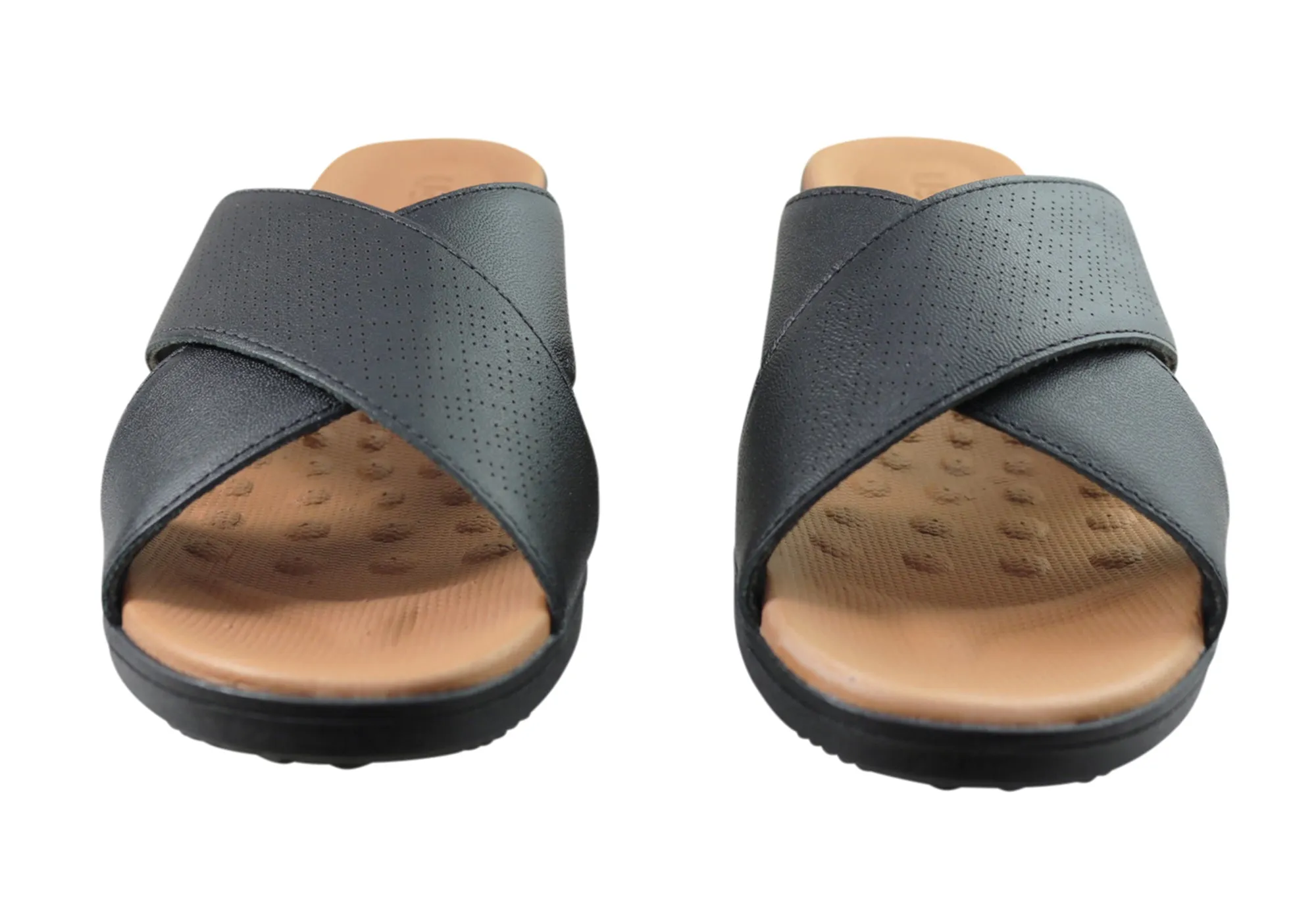 Usaflex Ginni Womens Comfort Leather Slides Sandals Made In Brazil