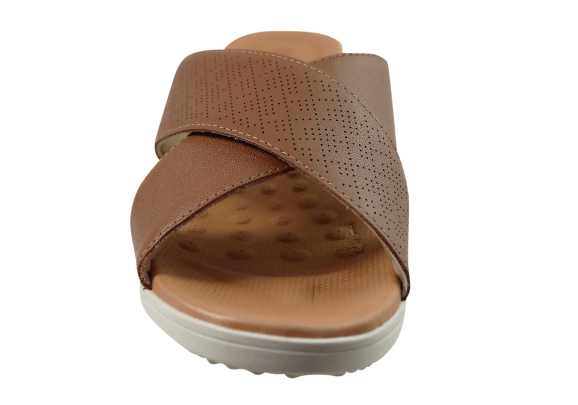 Usaflex Ginni Womens Comfort Leather Slides Sandals Made In Brazil