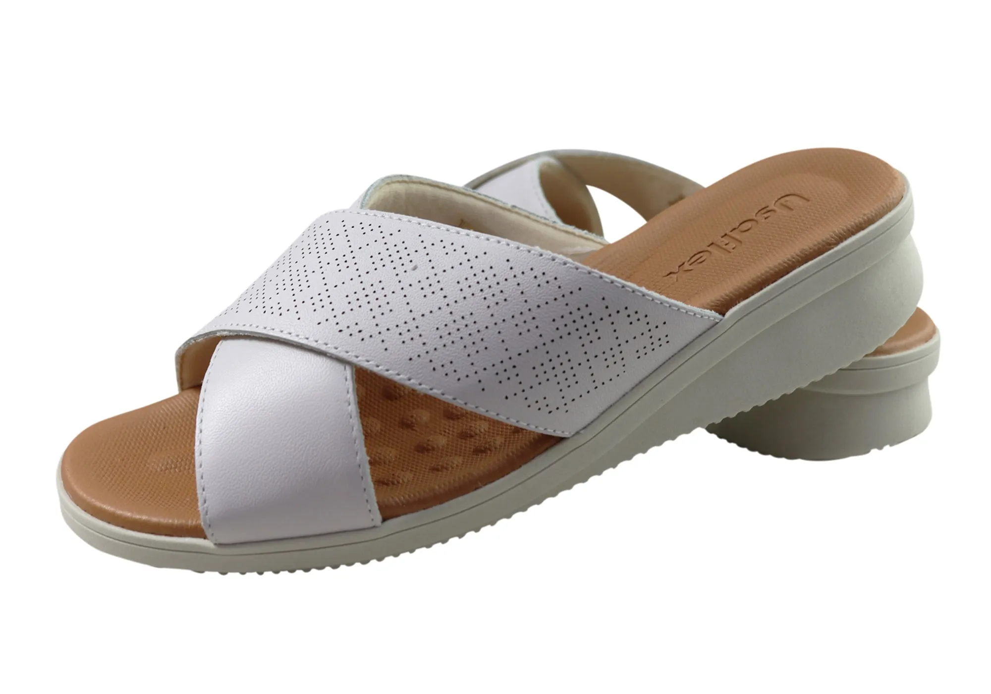 Usaflex Ginni Womens Comfort Leather Slides Sandals Made In Brazil