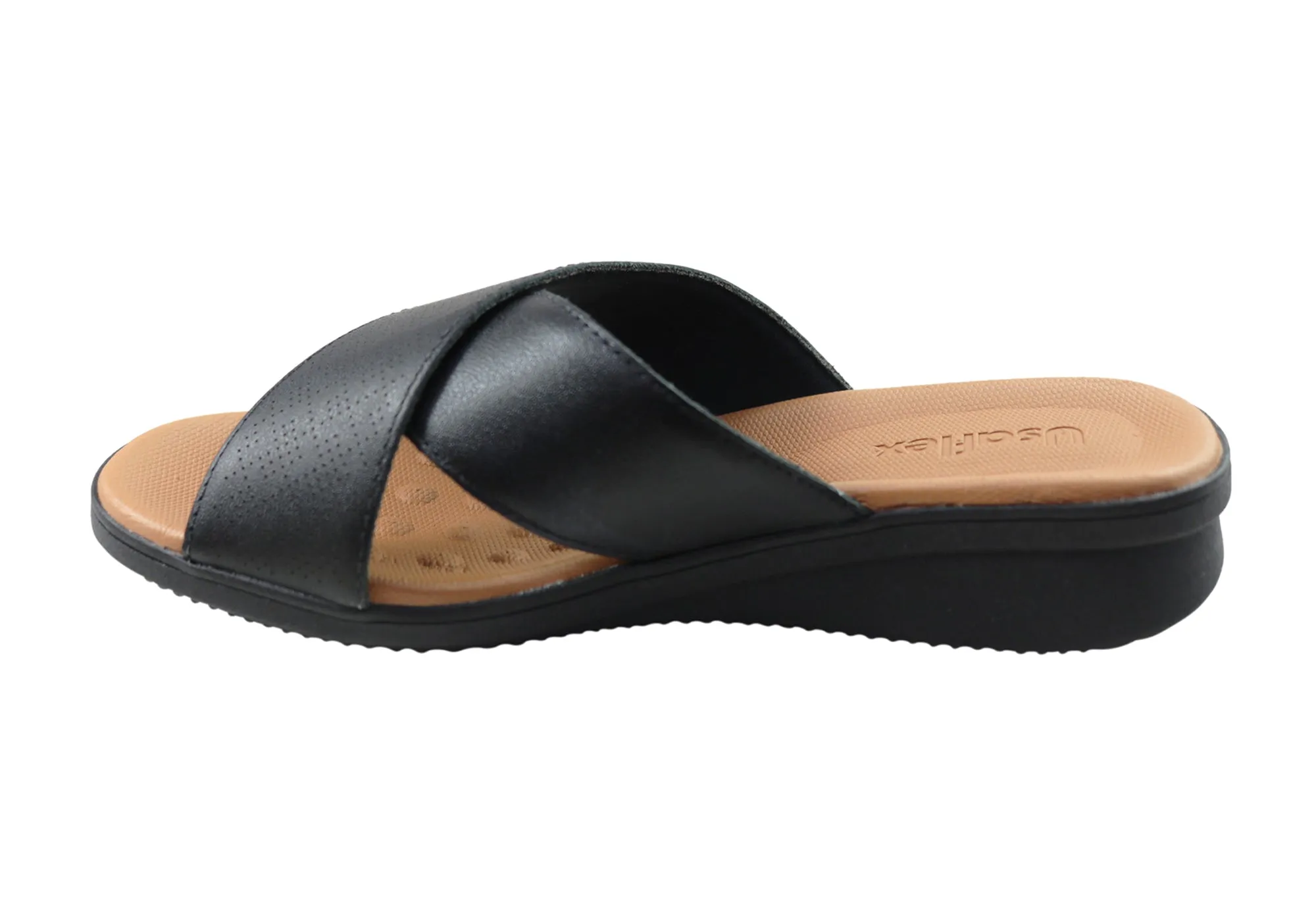 Usaflex Ginni Womens Comfort Leather Slides Sandals Made In Brazil