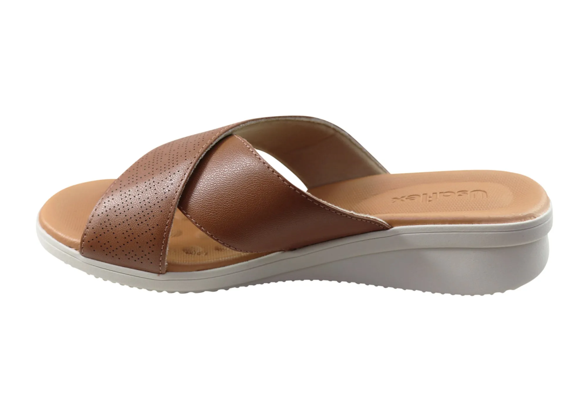 Usaflex Ginni Womens Comfort Leather Slides Sandals Made In Brazil