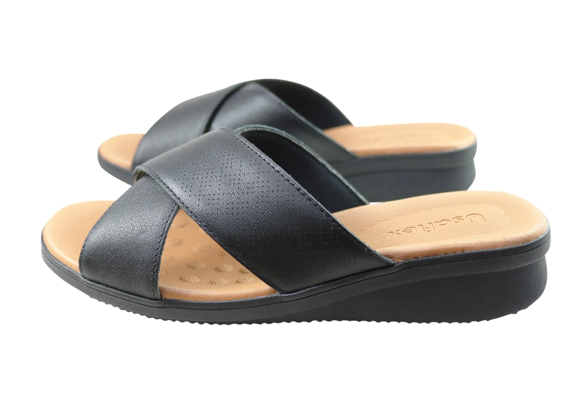 Usaflex Ginni Womens Comfort Leather Slides Sandals Made In Brazil