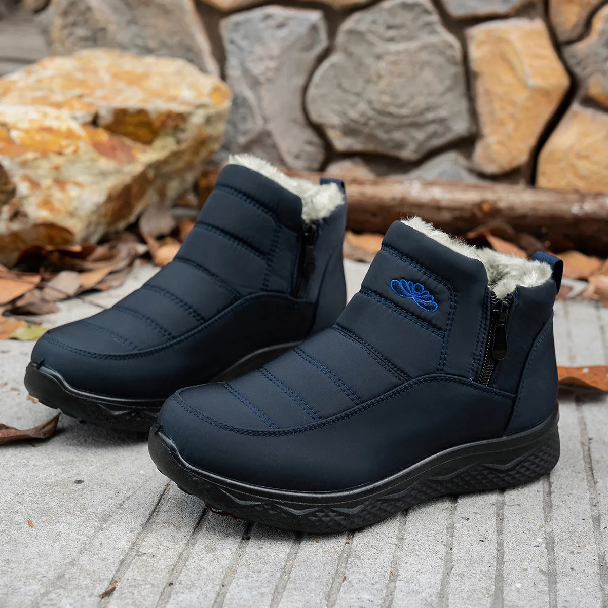 Winter Snow Boots with Zipper, Warm Plush Fleece Ankle Boots