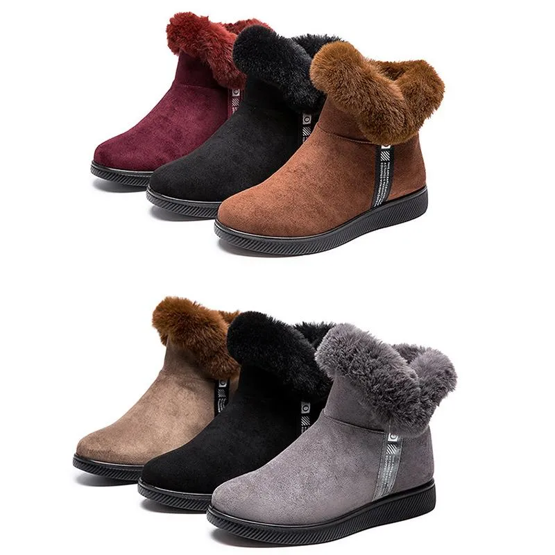 Women Fashion Turn Down Thick Lining Faux Fur Keep Warm Anti-skid Snow Boots