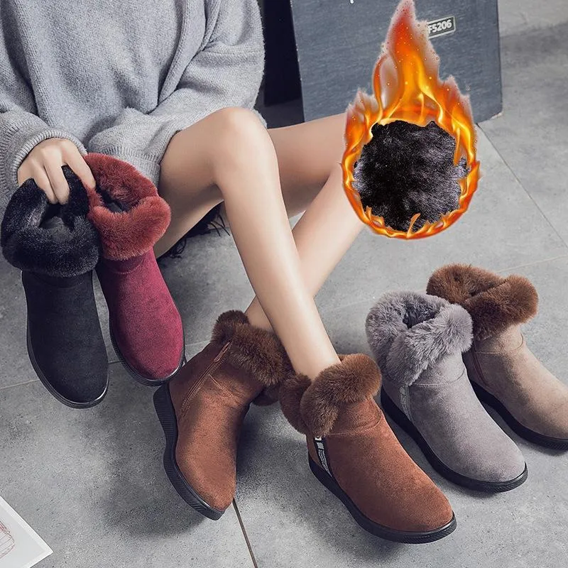 Women Fashion Turn Down Thick Lining Faux Fur Keep Warm Anti-skid Snow Boots