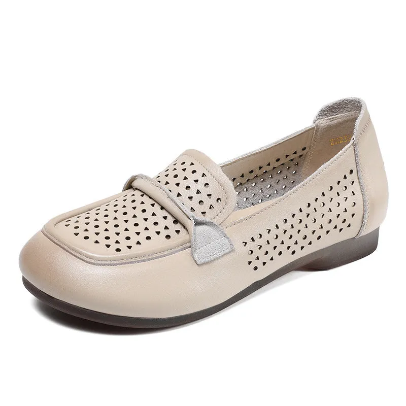 Women Hollow Breathable Leather Soft Flats