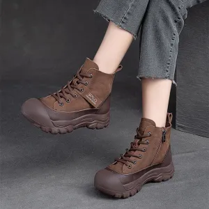 Women Retro Leather Furred Warm Boots