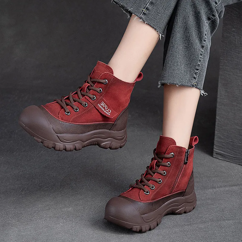 Women Retro Leather Furred Warm Boots