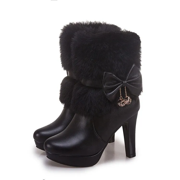 Women Shoes Thick Heel High Heel Warm Winter Platform Short Boots