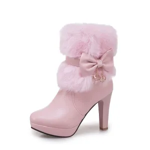 Women Shoes Thick Heel High Heel Warm Winter Platform Short Boots