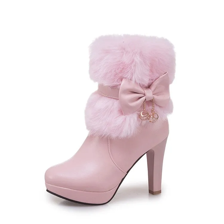 Women Shoes Thick Heel High Heel Warm Winter Platform Short Boots