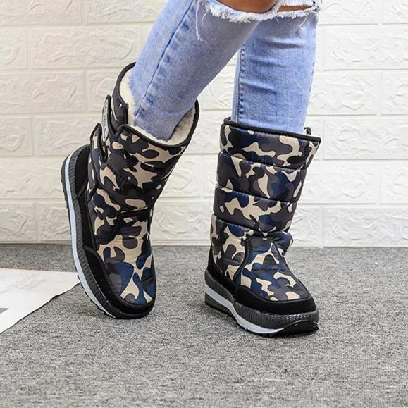 Women winter mid calf platform thick fur warm snow boots