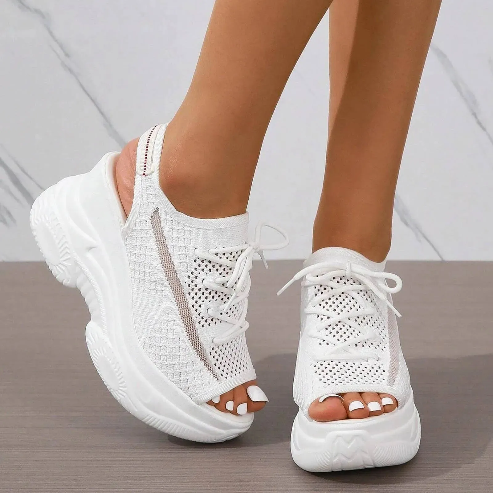 Women’s Breathable Platform Sport Sandal with Fishnet Mesh & Peep Toe Design