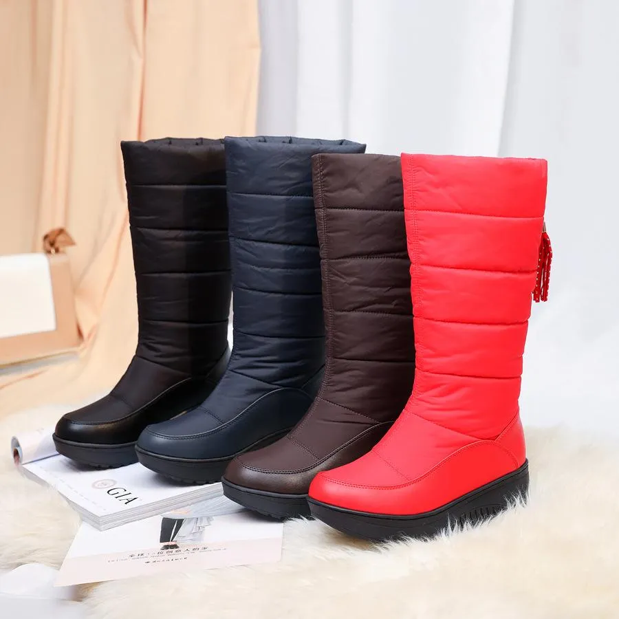 Women's down cloth windbreaker mid calf warm snow boots