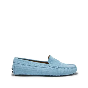 Women's Penny Driving Loafers, blue embossed suede