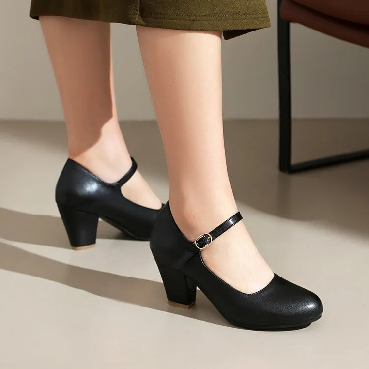 Women's Round Toe Mary Jane High Heel Platform Pumps